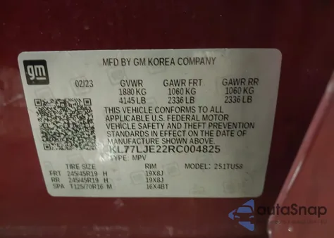 2024 Chevrolet Trax Fwd 2Rs from USA, damaged, VIN KL77LJE22RC004825